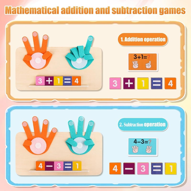 Capstro Wooden Finger Counting Math Board for Kids – Montessori Number Learning Toy with Counting Hands, 13 Wooden Blocks & 10 Equation Cards | Preschool Math Activity for Ages 3+ - Image 3